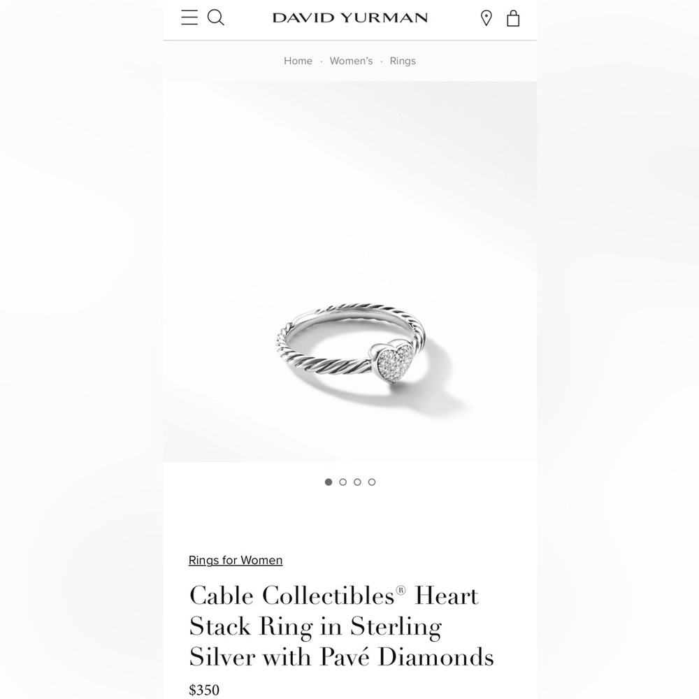 David Yurman Diamond Ring Heart Silver Size 6